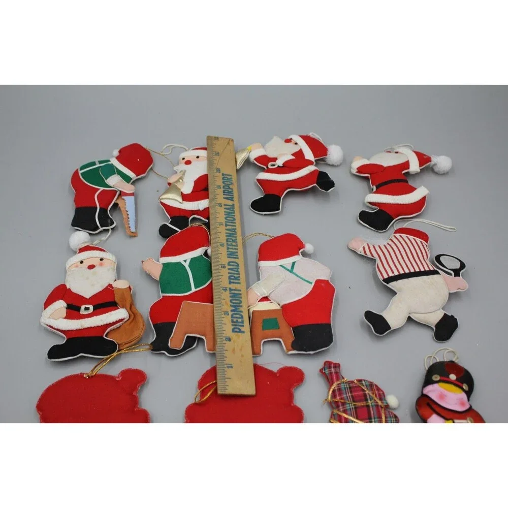 Vintage Santas MCM Christmas Decor Lot Of 12 Santa Claus Plush Ornaments CUTE